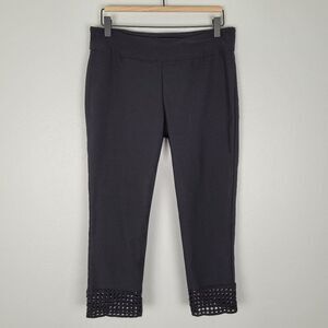 Soft Surroundings Crop Pull On Pants Crochet Trim Stretch Black Size PM Petite